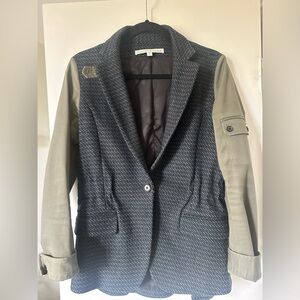 Veronica Beard Colorblock Blazer Jacket Army Green Navy Woven